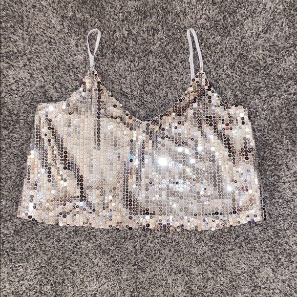 silver sequin crop top